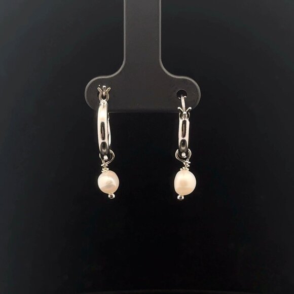 Unbranded Jewelry - 925 Sterling Silver Hoop Earrings Freshwater Pearl